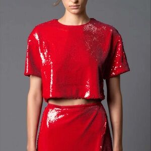 Le Superbe Red Sequin Crop Top XS NWOT